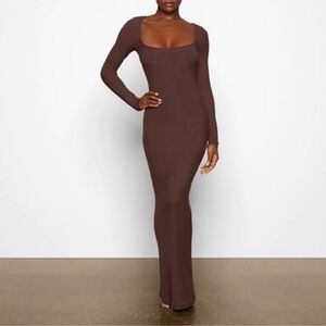 SKIMS Brown Soft Lounge Long Sleeve Maxi Dress